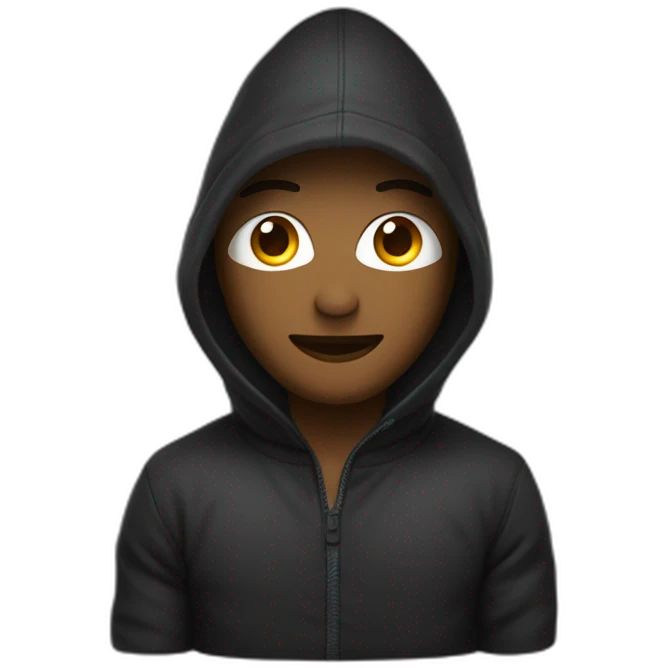 Homme en cagoule noire qui recouvre sa tête sauf ses yeux emoji