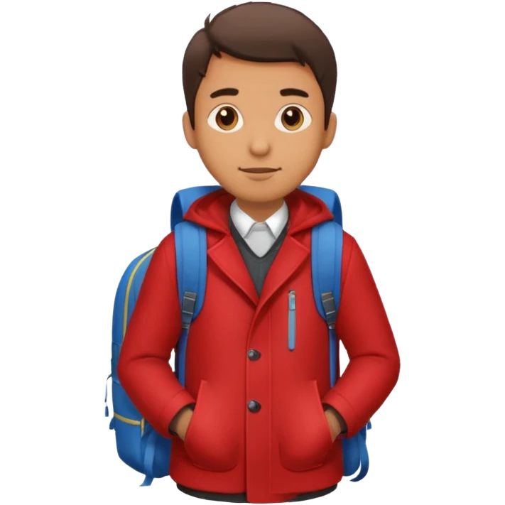 Man in red coat, backpack emoji