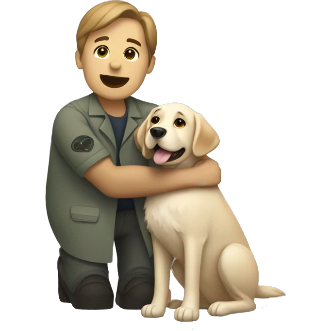 a vet hugging a shaggy labrador-like dog emoji