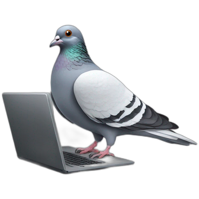 Pigeon using laptop emoji