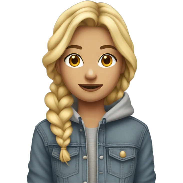 Blonde girl, hair braided, grey pullover hoodie, bootcut jeans, and cowboy boots emoji
