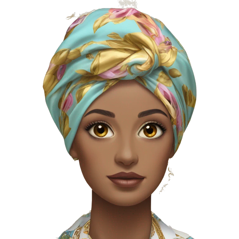 Dolce and Gabbana head scarf with colourful pastel ornament print and golden detais  emoji