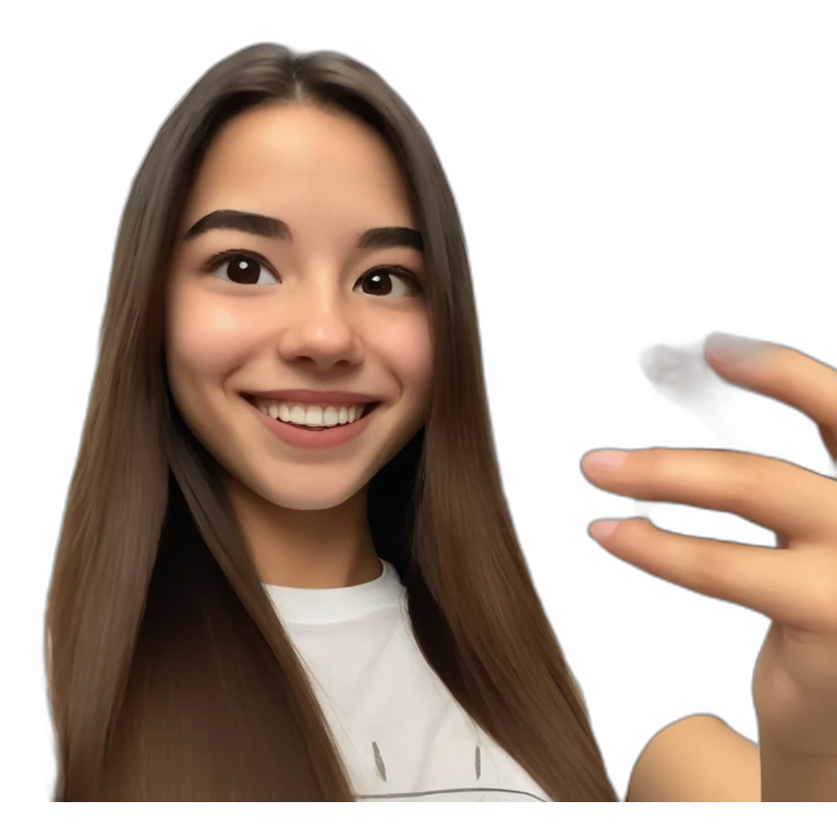 Spaniard Teenager girl long Brown straight hair funny face smiling taking selfie wearing nike t-shirt emoji
