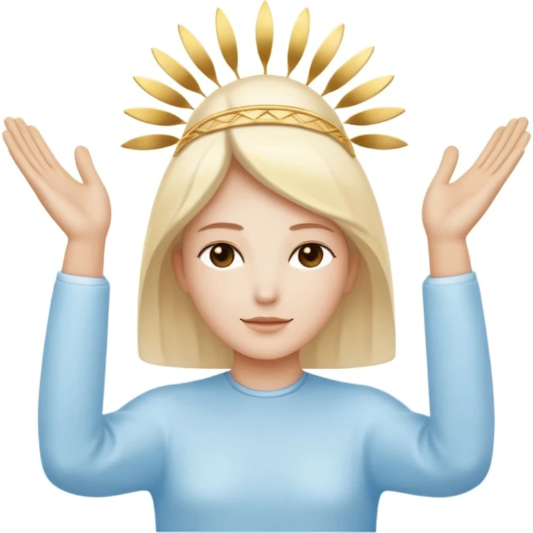 clean white figure with hands raised in peace, bathed in soft radiant glow, soft gold white and light blue colors, minimal and reverent, symbolizing spiritual forgiveness and grace emoji