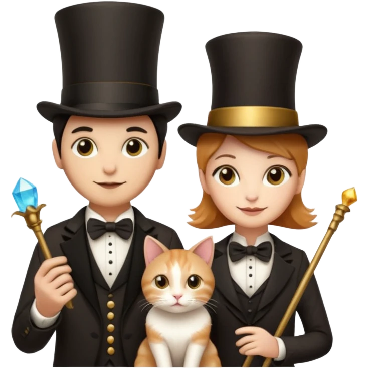 magician couple and their pet cat emoji