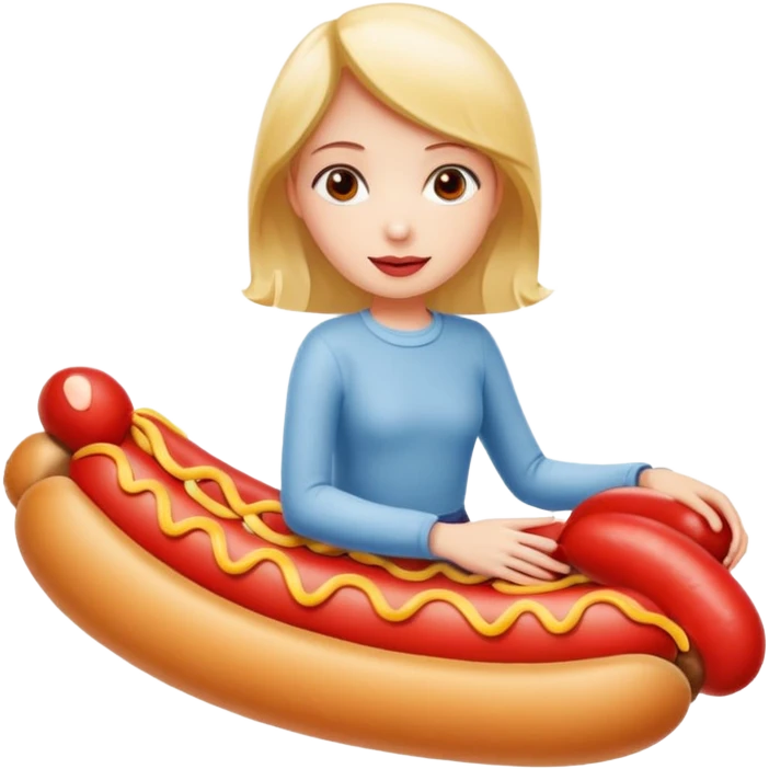 Girl riding a hotdog without the bun emoji