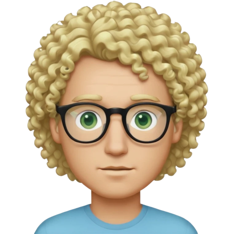 white guy with curly blonde hair and light blue ish green eyes with black glasses  emoji