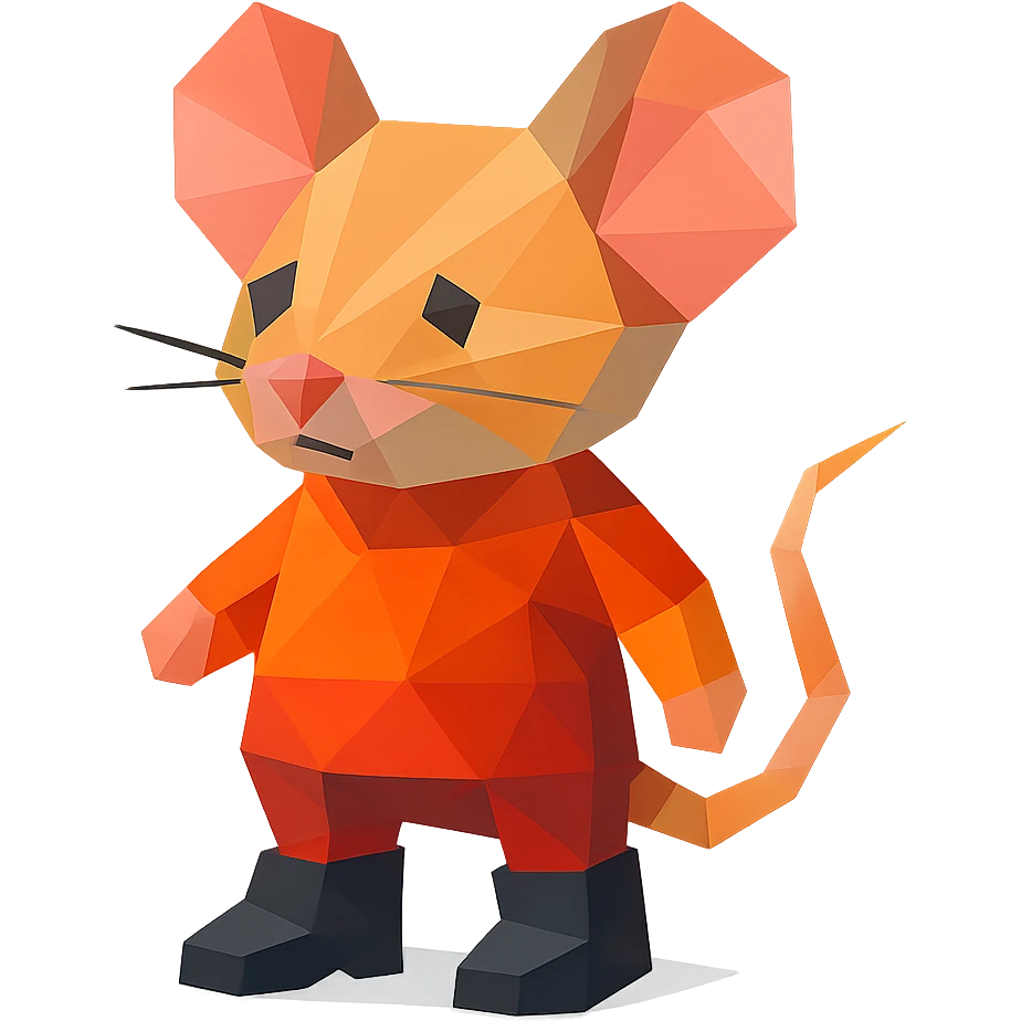 mouse emoji wearing black boots, low-poly polygonal style, vibrant colors emoji
