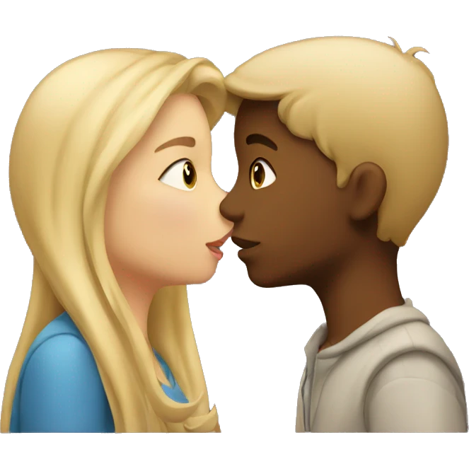 blond girl kisses brown boy emoji