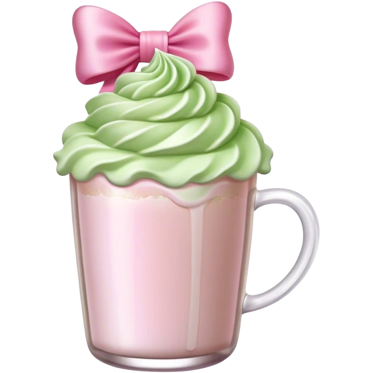 Make a matcha latte with pink whipped cream and fancy pink bow emoji