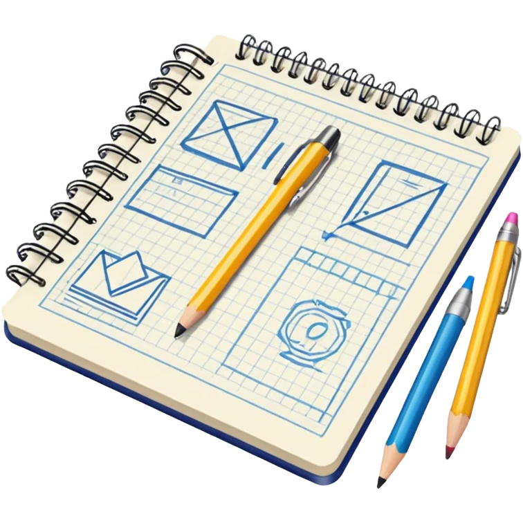 open notebook with design sketches emoji