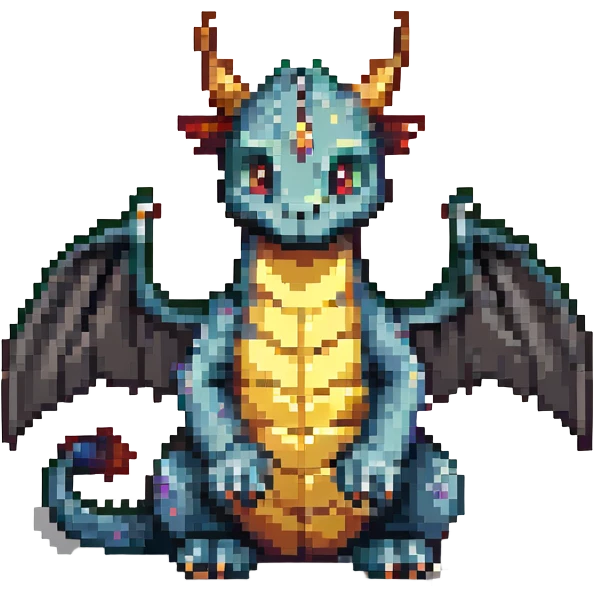 pixel art dragon, miniature wings, sitting position emoji
