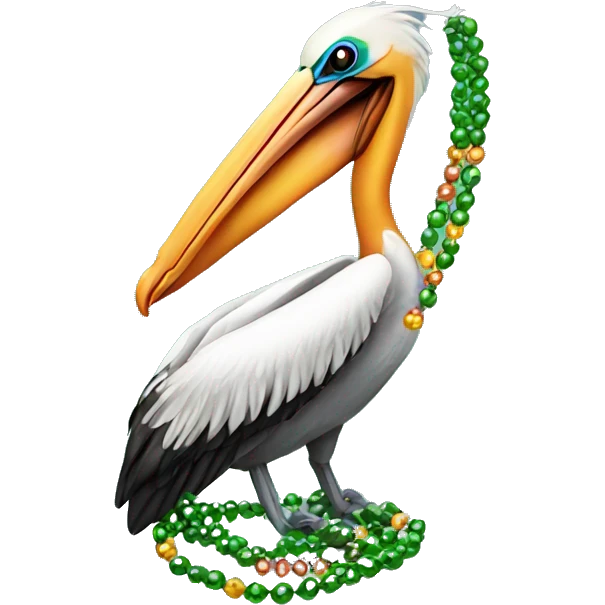 Pelican wearing Mardi Gras beads emoji