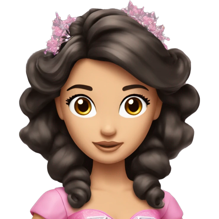 One Attractive Barbie perfect face tan fairy princess short dark hair half up half down style emoji