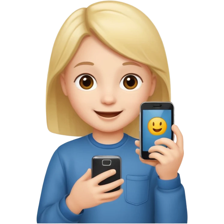 happy child with phone in hand emoji