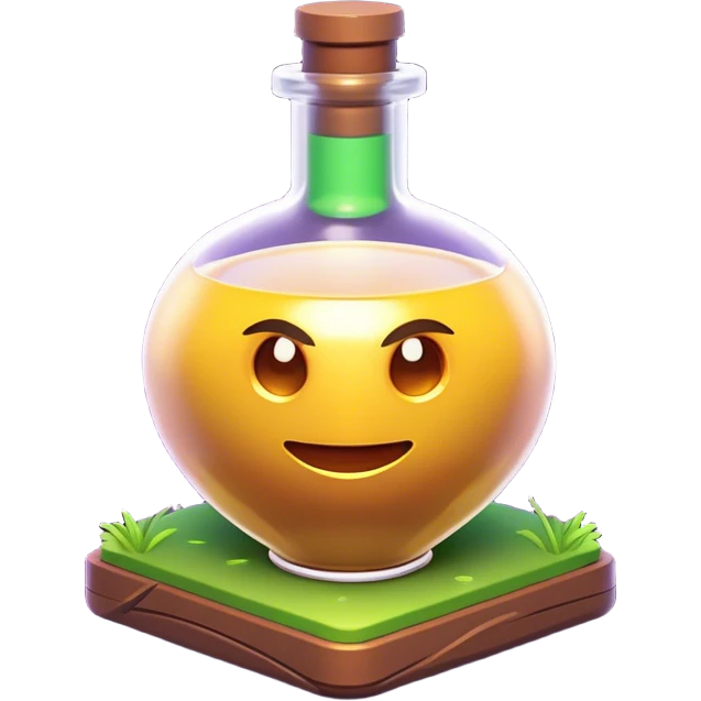 Clash of Clans aesthetic: Cinematic Playful Pixel 3D Magic Potion Portrait Emoji, rendered in a 3D vector-style similar to standard emojis with minimal shading and bold, simplified shapes. A compact, distinct form with signature details, softly glowing with a pixelated adventure charm. Simplified yet unmistakably iconic, highly detailed and consistent, glowing with a soft radiance and high shine. Stylized with a touch of classic pixel-art charm and a soft glowing outline, capturing the essence of a beloved gaming relic with a friendly, playful manner! emoji