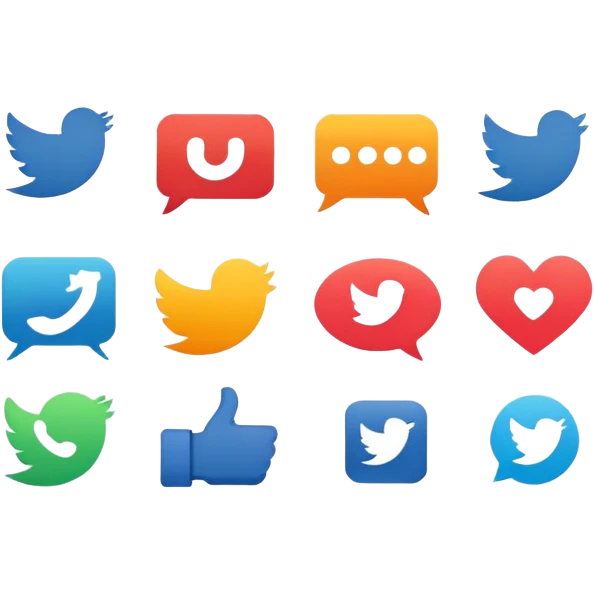 Social media icons collection with likes, shares, and comments symbols emoji