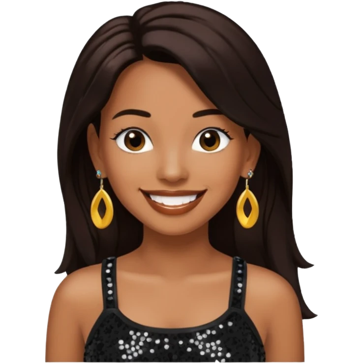 Chilli from TLC with long dark brown hair, black sequin crop top, black earring emoji