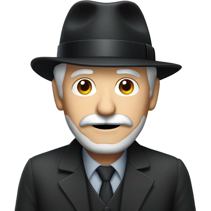 senior man, grey hair and moustache, wearing black trilby hat emoji