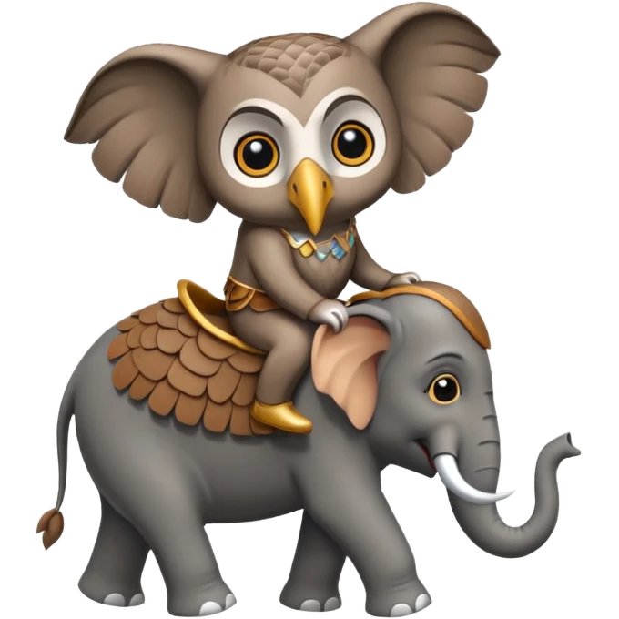 An owl riding an elephant emoji