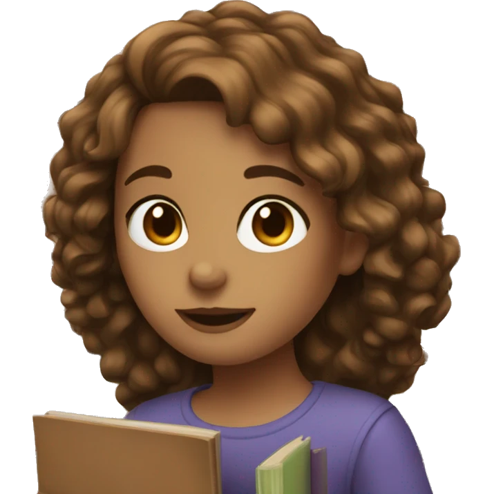 Girl with brown  wavy hair and books emoji