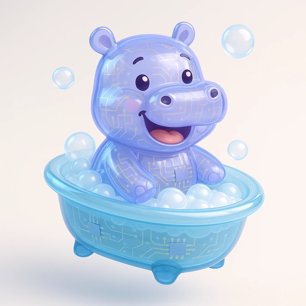 happy hippo with bubbles in bathtub emoji