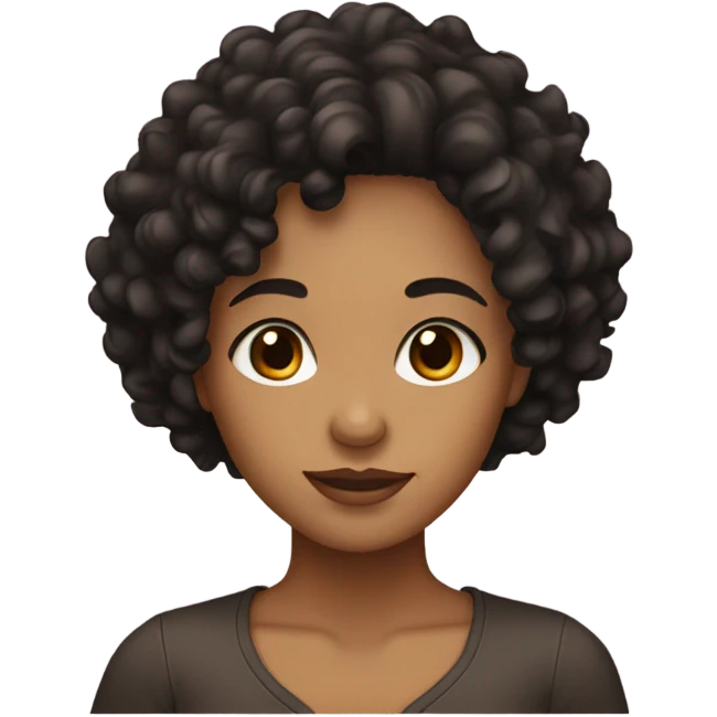 Tan girl with black curly hair and brown eyes emoji