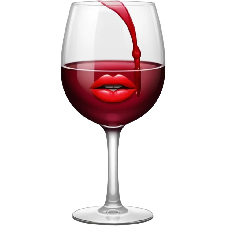wine glass half full of red wine with a lipstick kiss print on the rim emoji