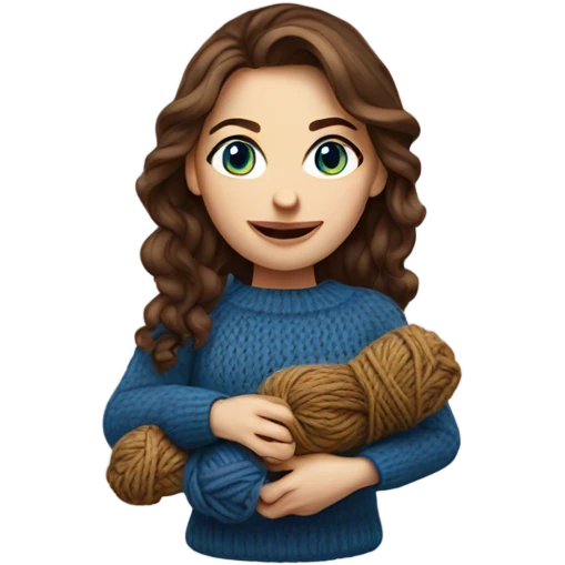 beautiful brown hair woman with blue eyes knitting sweater  emoji