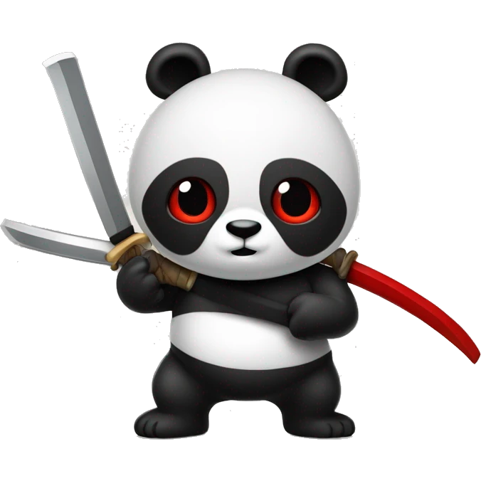 crea un emoji de un panda blanco y negro con una katana ojos rojos y que  sea rudo y fachero y epico emoji