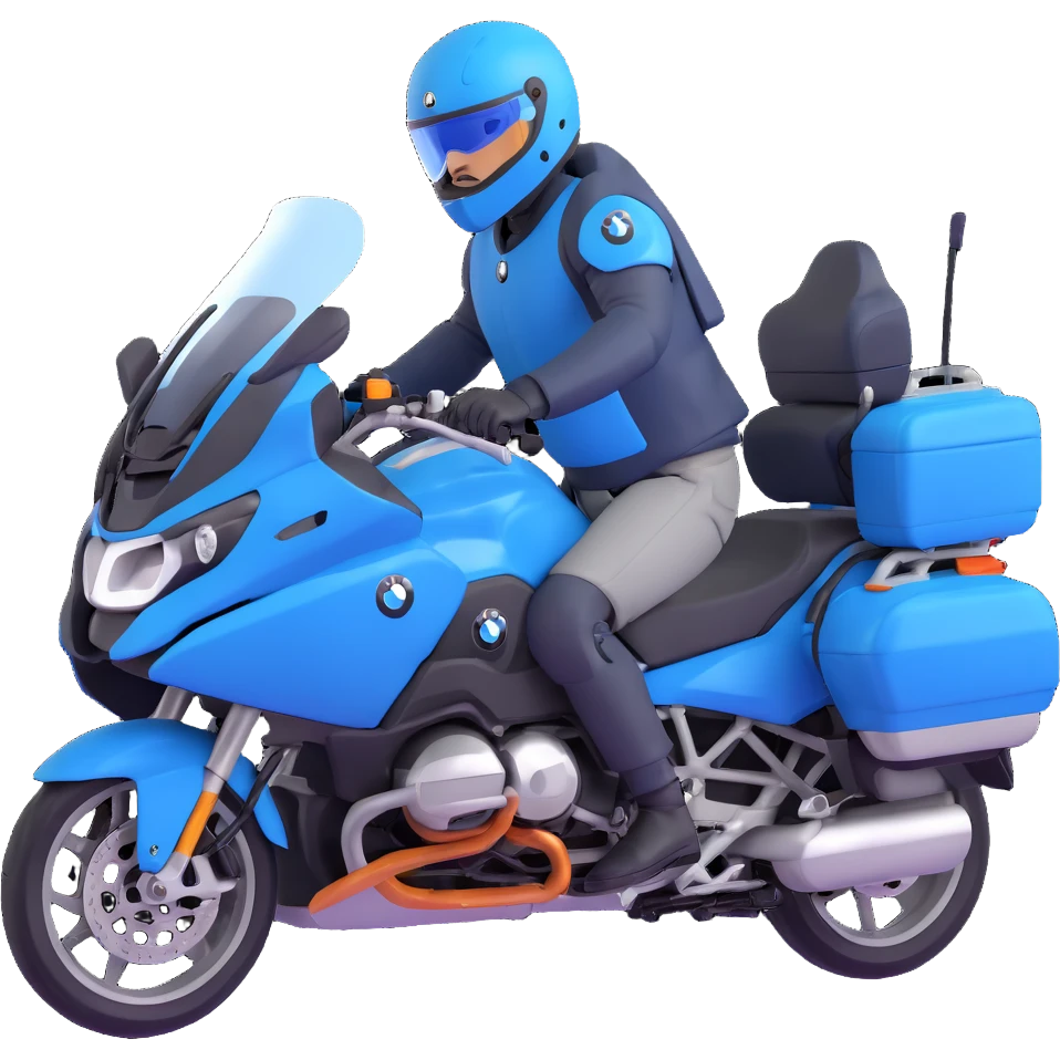 blue BMW R 1200 RT touring motorcycle with rider and saddlebags emoji