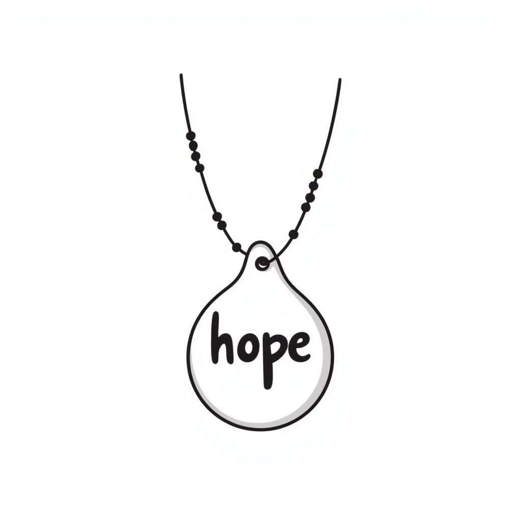 pendant with a motivational word like 'hope' or 'strength' on a chain emoji
