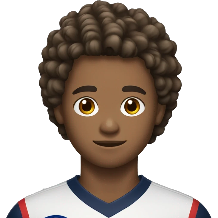 adolescent homme de 15 ans métisse avec des cheveux mi long mi court et brun avec un maillot du psg emoji