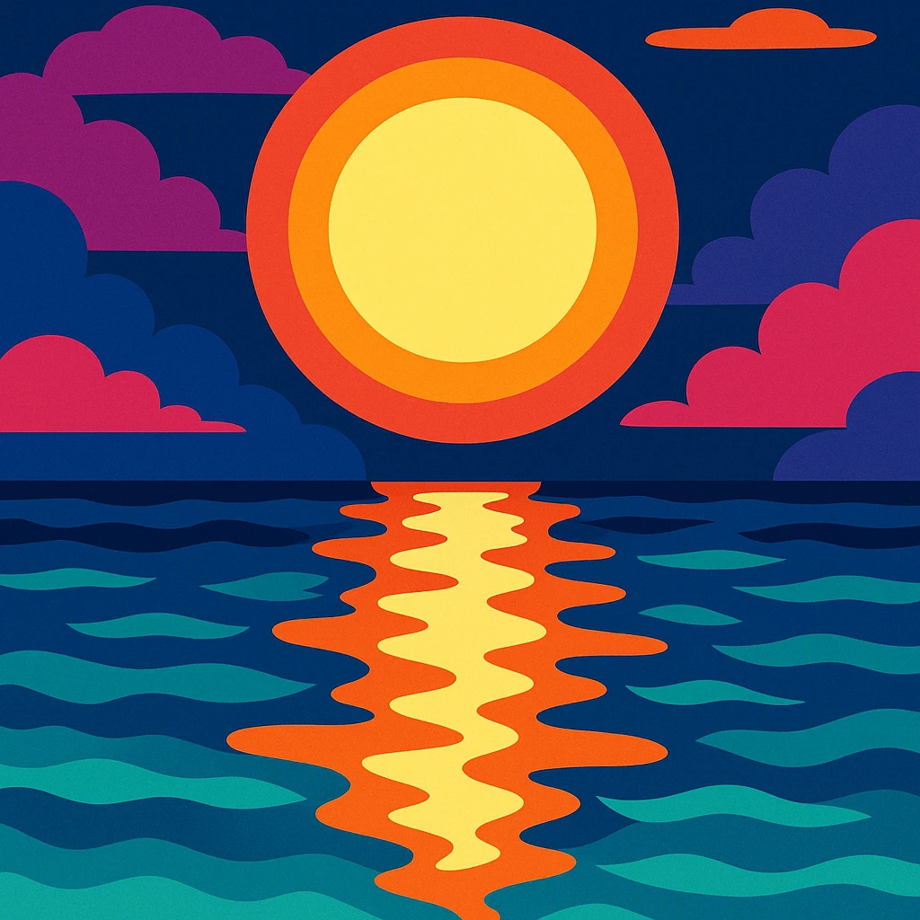 moon reflecting on the sea, style 5, vibrant toon style illustration of moonlight on sea emoji