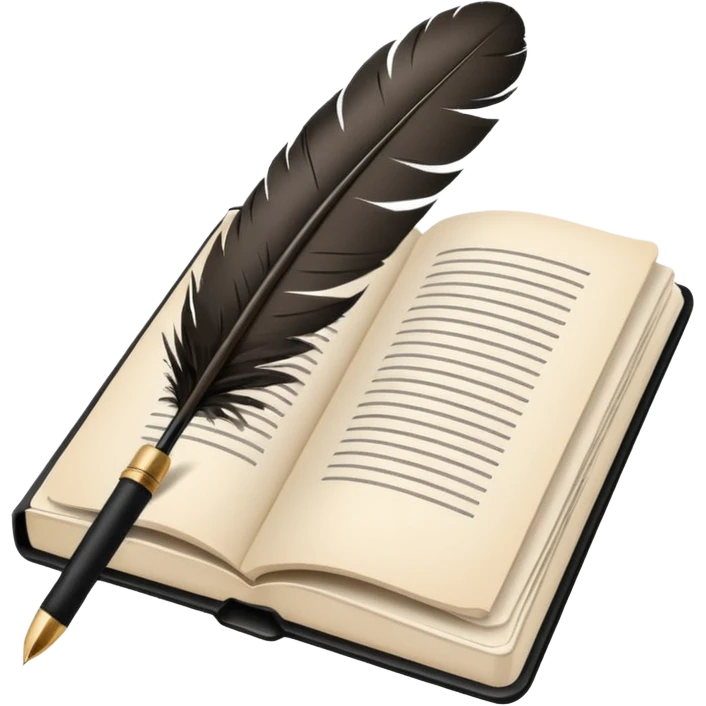 Minimalistic flat vector icon, iOS style, thin black contour on white background. Open script book with a feather pen or clapperboard. No text, no shadows.
 emoji