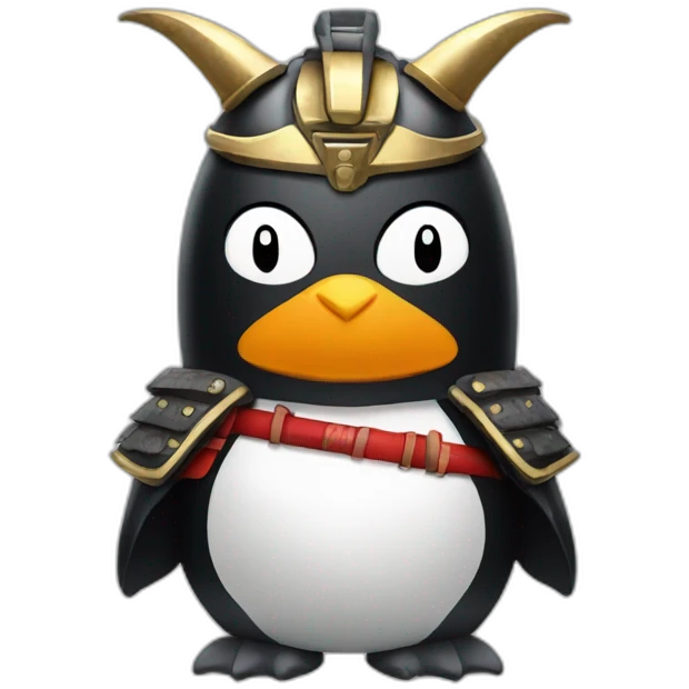 penguin with face wearing samurai helmet with big horns emoji