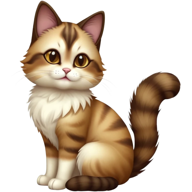 cinematic-[showshoe cat]-realistic-full-body-sitting-emoji,-tail-curled-playfully-around-its-paws,-head-tilted-dramatically,-fluffy-[brown mask white light brown back]-fur,-simplified-yet-realistic-focused-features,-highly-detailed,-glowing-with-an-almost-sarcastic-glow emoji