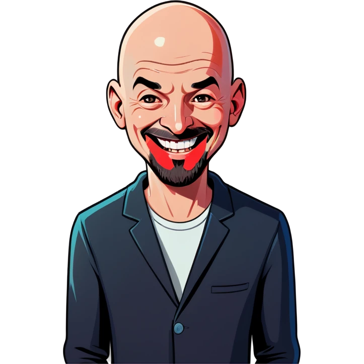 bald man smiling at viewer emoji
