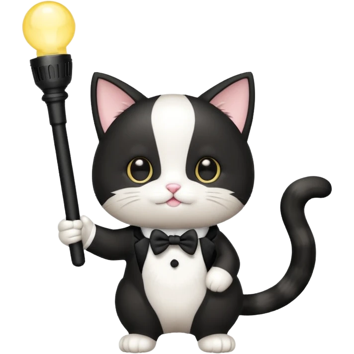 chibi cute tuxedo cat waving holding a light stick emoji