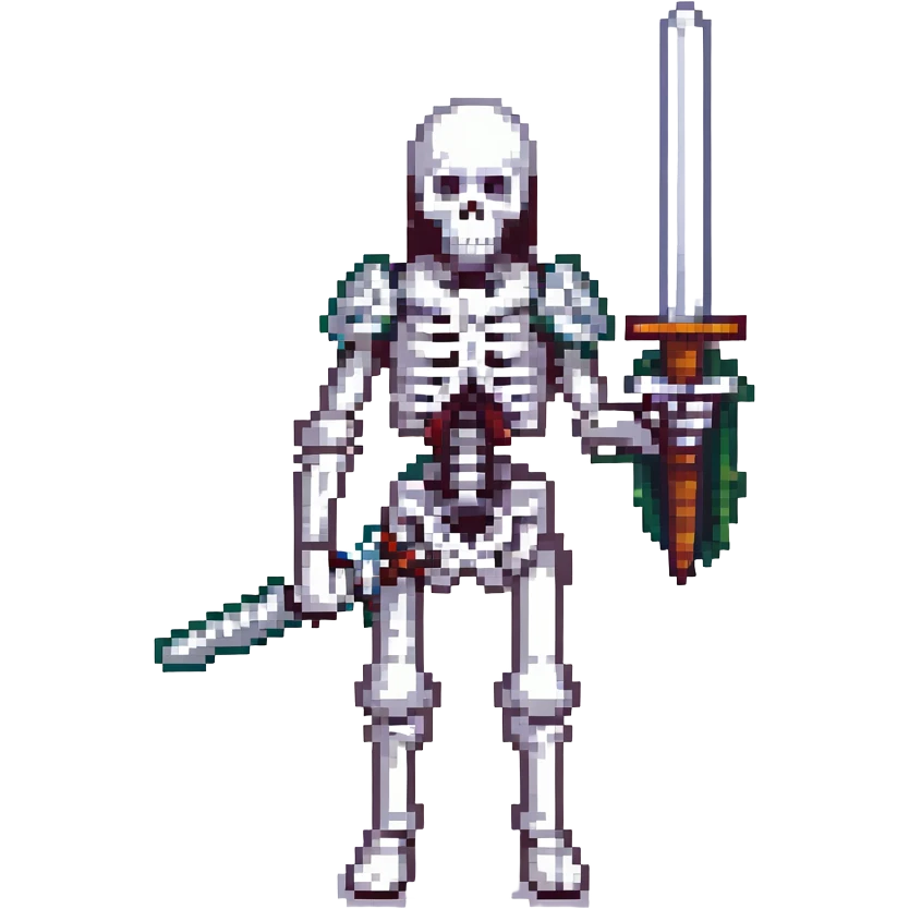 skeleton with a sword, white bones, silver sword emoji