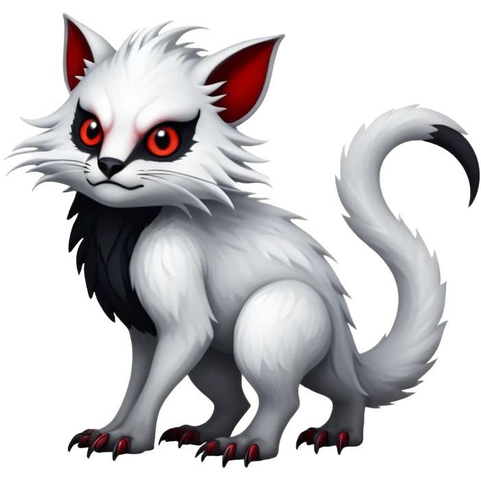 a white exotic edgy vernid-fionbri-creature, with black belly and red eyes, full body emoji