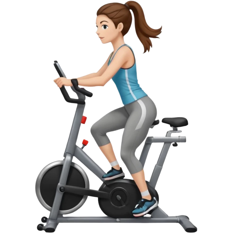 woman with long brown hair pulled back, fair skin, wearing ankle-length leggings on a stationary bike emoji