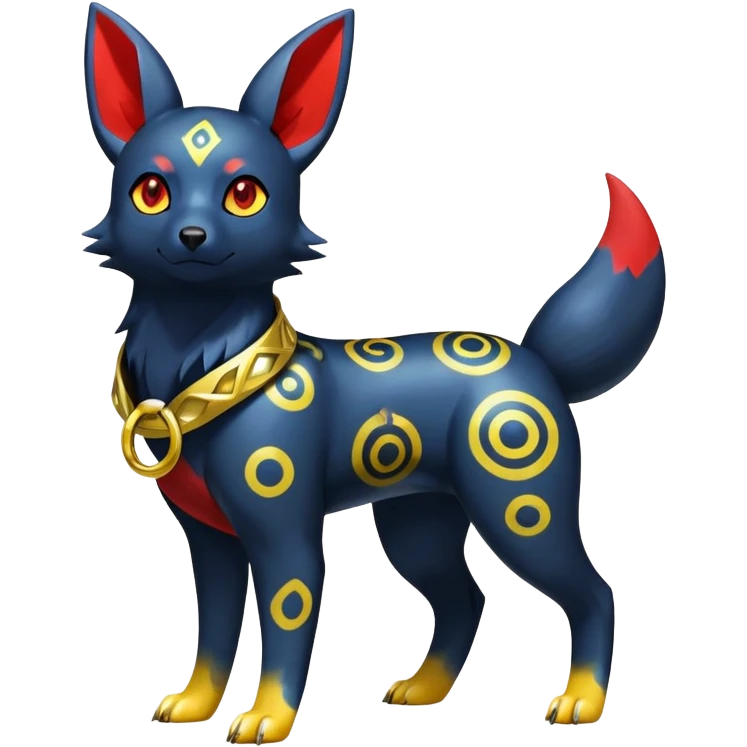 Shiny Exotic Colorful Excessive Mysterious Umbreon-Poochyena-Pokémon-Fakémon-hybrid-creature (full body) emoji