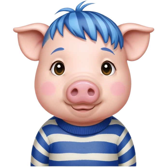 un maiale con un maglione zebrato e i capelli a caschetto azzurri emoji