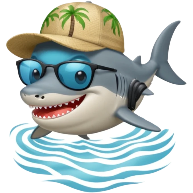 Tiburón playero con camisa hawaiana, lentes negros, y una gorra al revés emoji