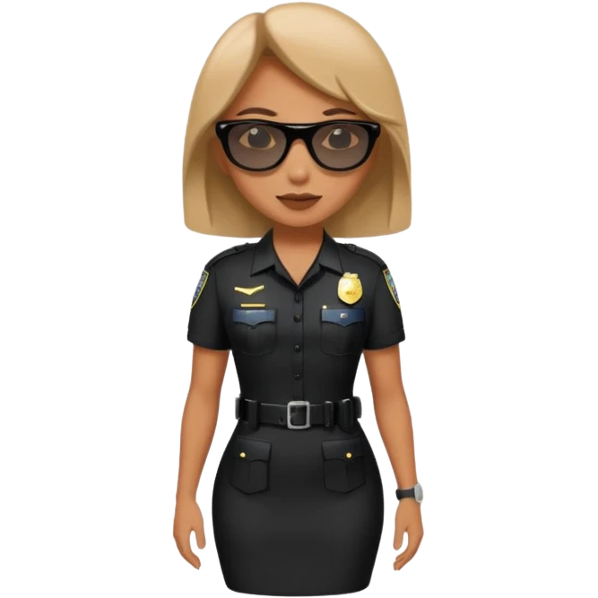 woman police wearing black dress with sun glasses emoji