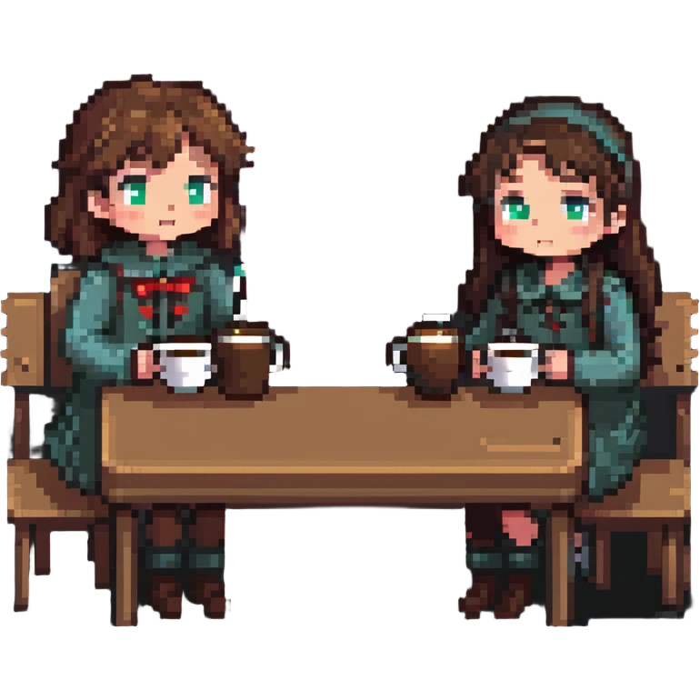 boy and girl sitting at a table sipping coffee emoji