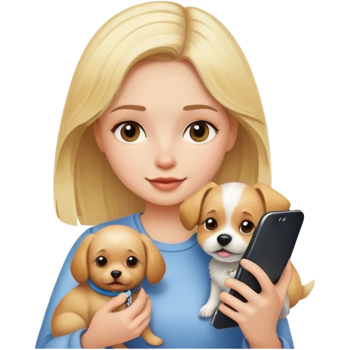 blonde girl holding dog and phone  emoji