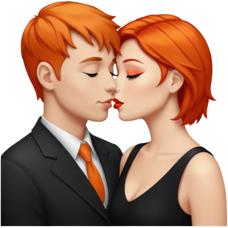 simulación de beso entre hombre blanco y pelo cagé con una mujer de pelo naranja emoji