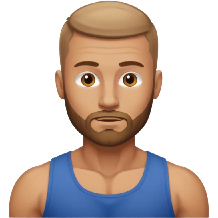 Head and torso of a Muscular Caucasian male with tan skin, short buzzcut, and a light brown beard. emoji